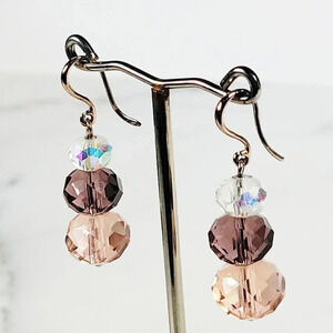 Artisan Crystal Bead Earrings Faceted Pink AB Irridescent Delicate Roman…